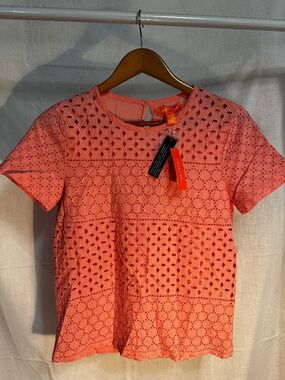 NWT Joe Fresh Coral Eyelet Lace Short Sleeve Top XS